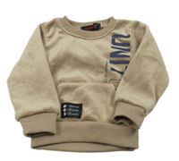 Světlehnědá plyšová teplá mikina s nápisem a kapsou 