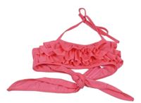 Křiklavě růžová plavková zavazovací podprsenka s volánky 