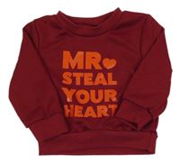 Vínová mikina s nápisy a srdíčkem 