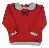 Červeno-šedo/stříbrný svetr s mašlí JASPER CONRAN