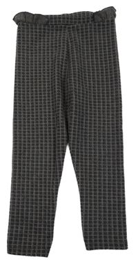 Tmavošedo-starorůžové kostkované úpletové kalhoty s volánkem George