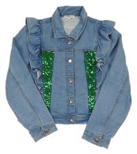 Světlemodrá tepláková riflová crop bunda s flitry ORIGINAL MARINES