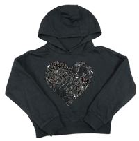 Černá oversize crop mikina se srdíčkem z flitrů a kapucí F&F