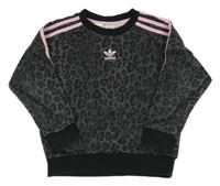 Tmavošedo-černo-světlerůžová vzorovaná oversize mikina Adidas
