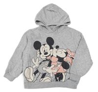Šedá melírovaná mikina s Mickey a Minnie a kapucí H&M