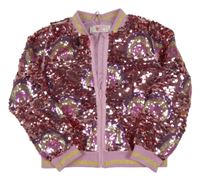 Starorůžový tylový flitrový podzimní crop bomber s duhami H&M