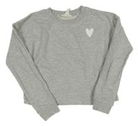 Šedá melírovaná crop mikina se srdíčkem H&M