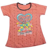 Růžové tričko s potiskem s mašlemi a puntíky 