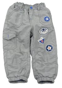 Šedé šusťákové zateplené kalhoty s obázky Ergee