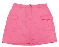 Neonově růžová riflová cargo chino sukně Primark