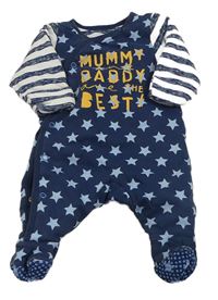 Tmavomodro-bílý zateplený overal s hvězdami a pruhy Mothercare