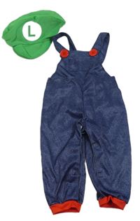 Kostým - 2set - Tmavomodré laclové kalhoty + zelená čepice - Luigi