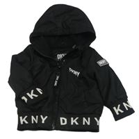 Černá šusťáková zateplená bunda s logem a kapucí DKNY