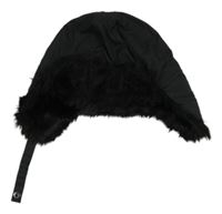 Nové - Antracitová šusťáková beranice s kožešinou H&M