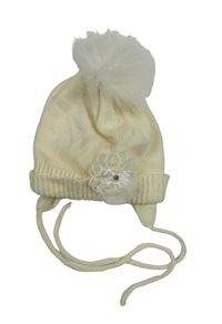 Krémová čepice s květem a bambulí