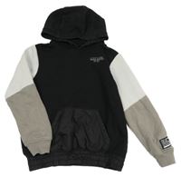 Černo-světlešedo-šedá mikina s nápisem a kapucí Matalan