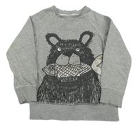 Šedá melírovaná mikina s medvědem C&A