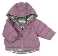 Levandulová šusťáková zateplená oboustranná bunda s kapucí Mayoral