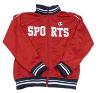 Červená sportovní propínací mikina s nápisem a fotbalovým míčem