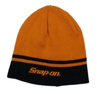 Oranžovo-černá čepice s pruhem a nápisem