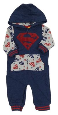 Tmavomodro-šedá tepláková kombinéza s logy Supermana a kapucí F&F