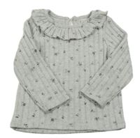 Šedé květované žebrované úpletové triko s límečkem Primark