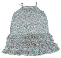 Bílo-barevné květované šifonové šaty s vrstvenou sukní