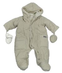 Světlešedá manšestrová zateplená kombinéza s kapucí + rukavice