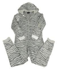 Šedá vzorovaná chlupatá kombinéza s kapucí C&A