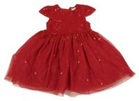 Červené tylové šaty s flitry Primark