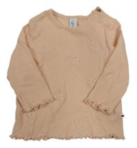 Meruňkové žebrované triko s výšivkami Topomini