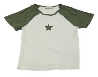 Bílo-khaki žebrované crop tričko s hvězdou C&A