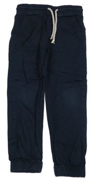 Tmavomodré plátěné cuff kalhoty H&M