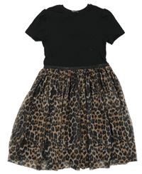 Černo-hnědé bavlněno/tylové šaty s leopardím vzorem George