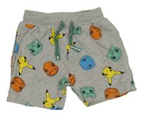 Šedé melírované teplákové kraťasy s Pokémony