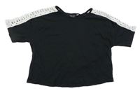 Černé crop tričko s krajkou New Look