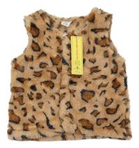 Nové - Hnědá chlupatá vesta s leopardím vzorem Shein