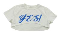 Bílé crop tričko s modrým nápisem shein