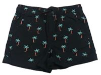 Černé vzorované plátěné kraťasy s palmami Primark