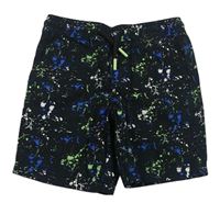 Černo-zeleno-modré flekaté plátěné kraťasy Primark