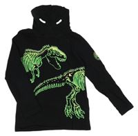 Černé triko s dinosaury a komínovým límcem Dopodopo