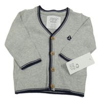 Nové - šedý lehký propínací svetr s tmavomodrým lemem F&F