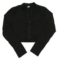 Černé žebrované propínací crop triko 