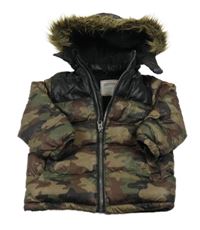 Khaki army šusťáková zimní bunda s kapucí s kožešinou Minoti