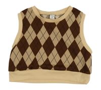 Hnědo-béžová károvaná crop vesta Shein