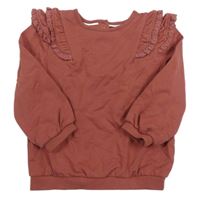 Hnědé triko s volánky s krajkou C&A