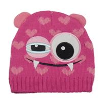 Růžová vzorovaná pletená čepice s příšerkou 