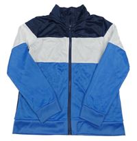 Modro-bílo-tmavomodrá sportovní propínací mikina 