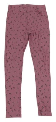 Růžové květované žebrované legíny George