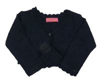 Tmavomodrý propínací vlněný crop svetr 